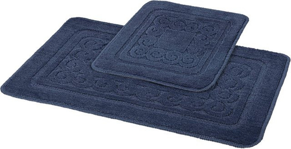 Sensation Badgarnitur in Blau mit nautischem Design, bestehend aus Badmatte und WC-Vorleger, fußbodenheizungskompatibel