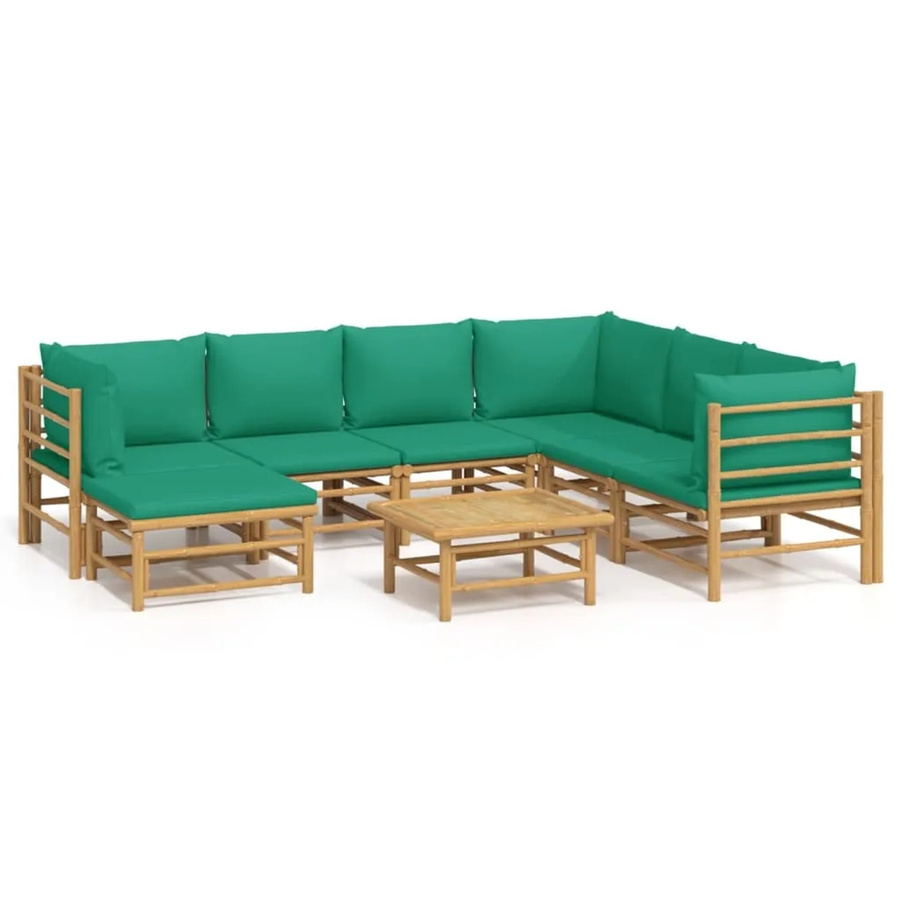 vidaXL 8-tlg Garten-Lounge-Set aus Bambus mit grünen Kissen in U-Form - Bild 2