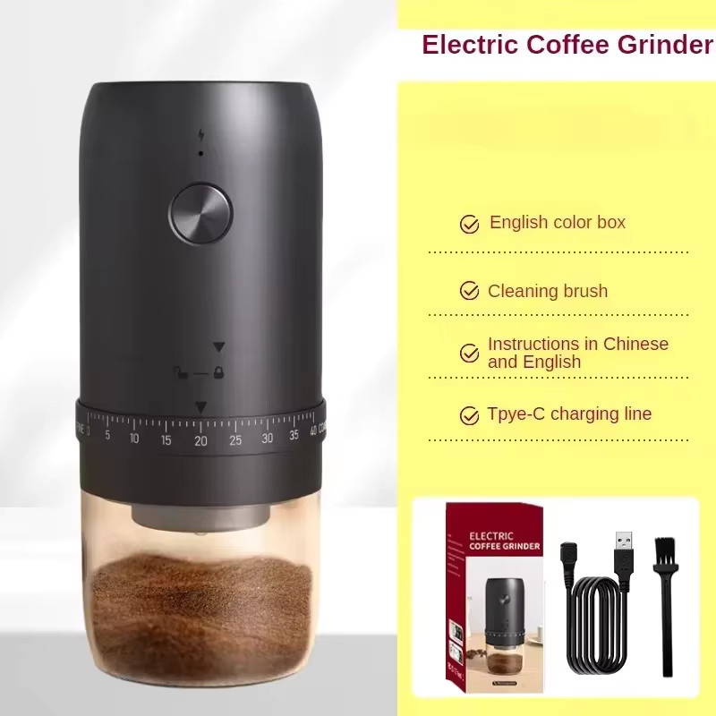 Kabellose elektrische Kaffeemühle von kawu in Schwarz mit 40 einstellbaren Mahlgraden für Espresso und French Press - Bild 6