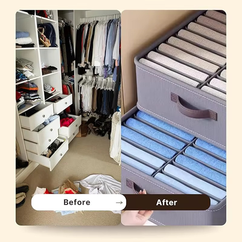 Untior Kleiderschrank-Organizer Faltbare Aufbewahrungsbox für Unterwäsche und Socken in Beige und Grau - Bild 3