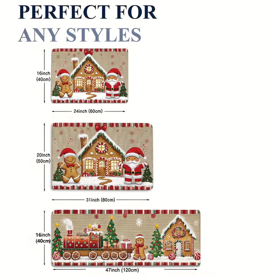 VIKAMA Weihnachtsteppich Set mit 3 Stück im Lebkuchenhaus-Design, Mehrfarbig, Rechteckig - Bild 2