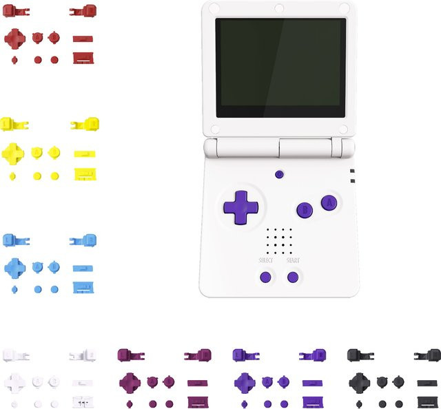 eXtremeRate Komplettset Tasten für Gameboy Advance SP in Purple mit D-Pad und A B L R Tasten im Retro-Design - Bild 1