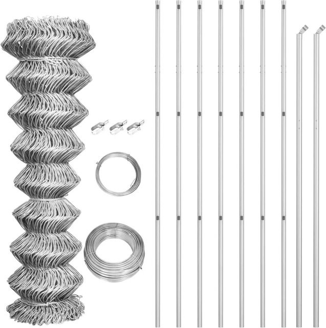 vidaXL Maschendrahtzaun mit Pfosten aus verzinktem Stahl in Silber, B: 15 m, H: 1,5 m - Bild 1