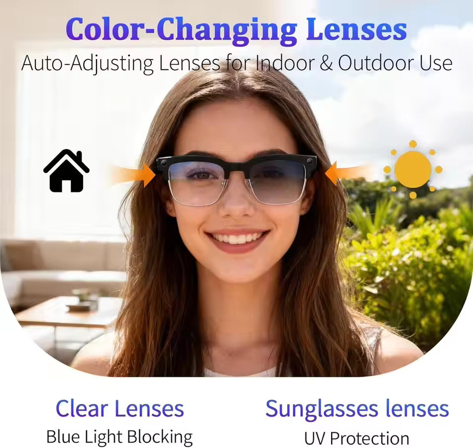 GUHUAVMI KI-Smart-Brille mit 8MP Kamera, WLAN, Bluetooth-Anrufen und Objekterkennung in Schwarz - Bild 3