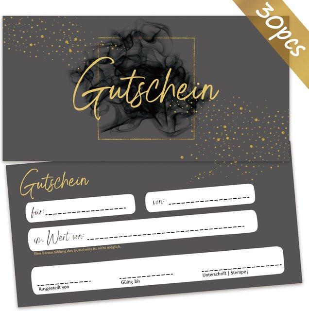 30 Stück leere Gutscheinkarten aus Papier in Grau zum Ausfüllen für Unternehmen und Gastronomie - Bild 1