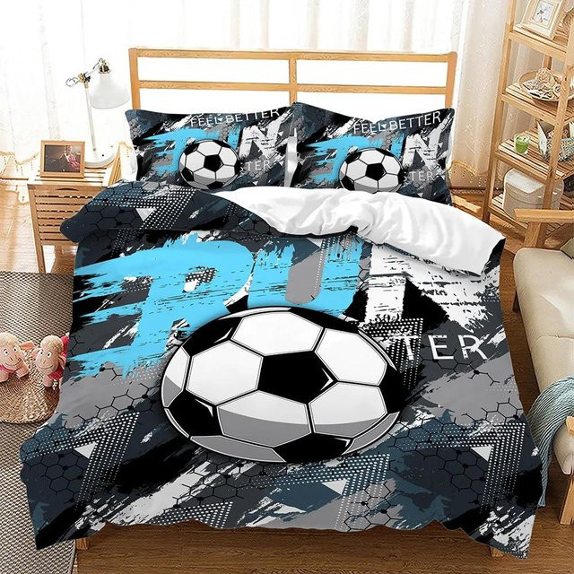 Binchi Fitness 3D Fußball Bettwäscheset aus Mikrofaser in Blau mit Kissenbezug, B/H: 150 x 200 cm - Bild 1