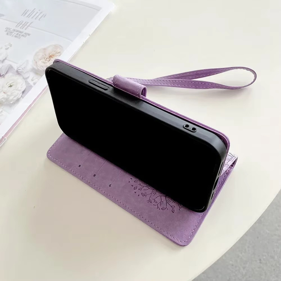 AIMONCASE Leder-Flip-Hülle für iPhone 16 Pro Max und iPhone 16 Plus mit Kartenfächern und Riemen in Pink oder Purple - Bild 4