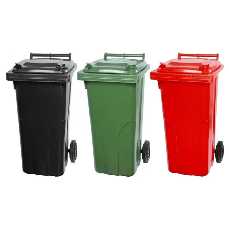 PROREGAL SuperSparSet 3x 2-Rad-Mülltonne aus HDPE-Kunststoff mit 120 Litern in Grau, Schwarz, Grün und Rot - Bild 2