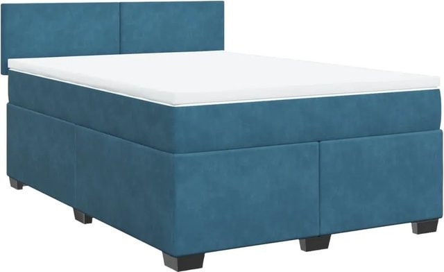 vidaXL Boxspringbett mit Matratze in Blau, Hybrid-Design mit Taschenfederkern und Samtbezug, B/T: 160 x 200 cm - Bild 1