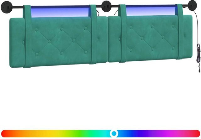 vidaXL Hängendes Kopfteil aus Samt mit LED-Beleuchtung in Türkis, B: 190 cm, H: 55 cm, T: 8,5 cm - Bild 1