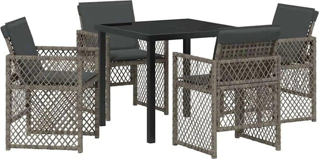 vidaXL Garten Essgruppe 5-teilig aus Poly-Rattan und Stahl in Grau, moderner Tisch mit 4 Stühlen für Garten und Terrasse, B/T/H: 80 x 80 x 73 cm - Bild 1