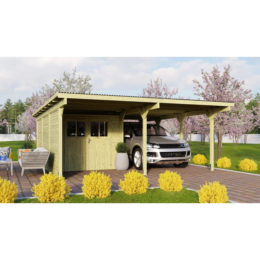 Karibu Doppelcarport Eco 2 mit Abstellraum in Mittel, B/T/H: 268 x 576 cm, inklusive 1 Seitenwand und 1 Rückwand - Bild 2