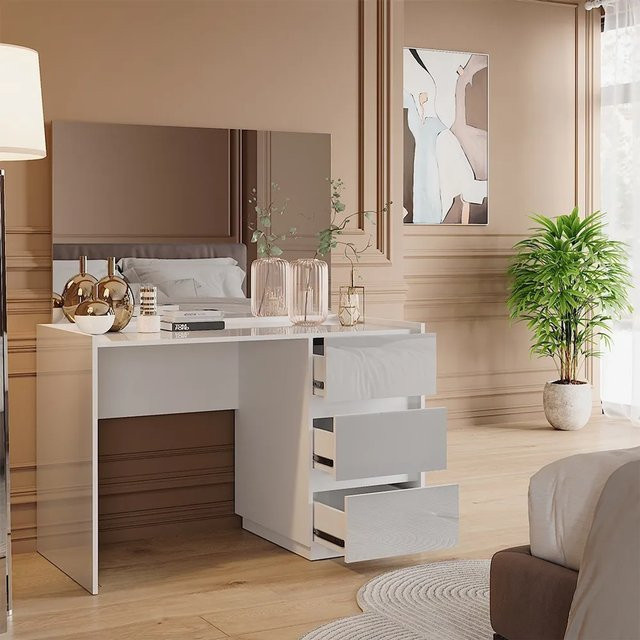Vicco Schminktisch Marla in Weiß Hochglanz mit Spiegel und 3 Schubladen, Breite: 120 cm - Bild 1