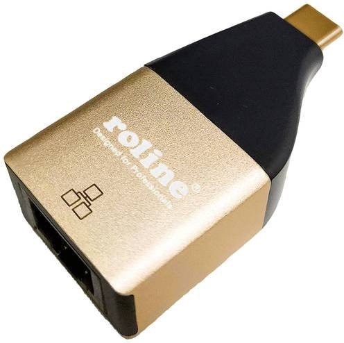 Roline USB Type C auf RJ-45 Ethernet LAN Kabeladapter in Schwarz und Gold - Bild 1