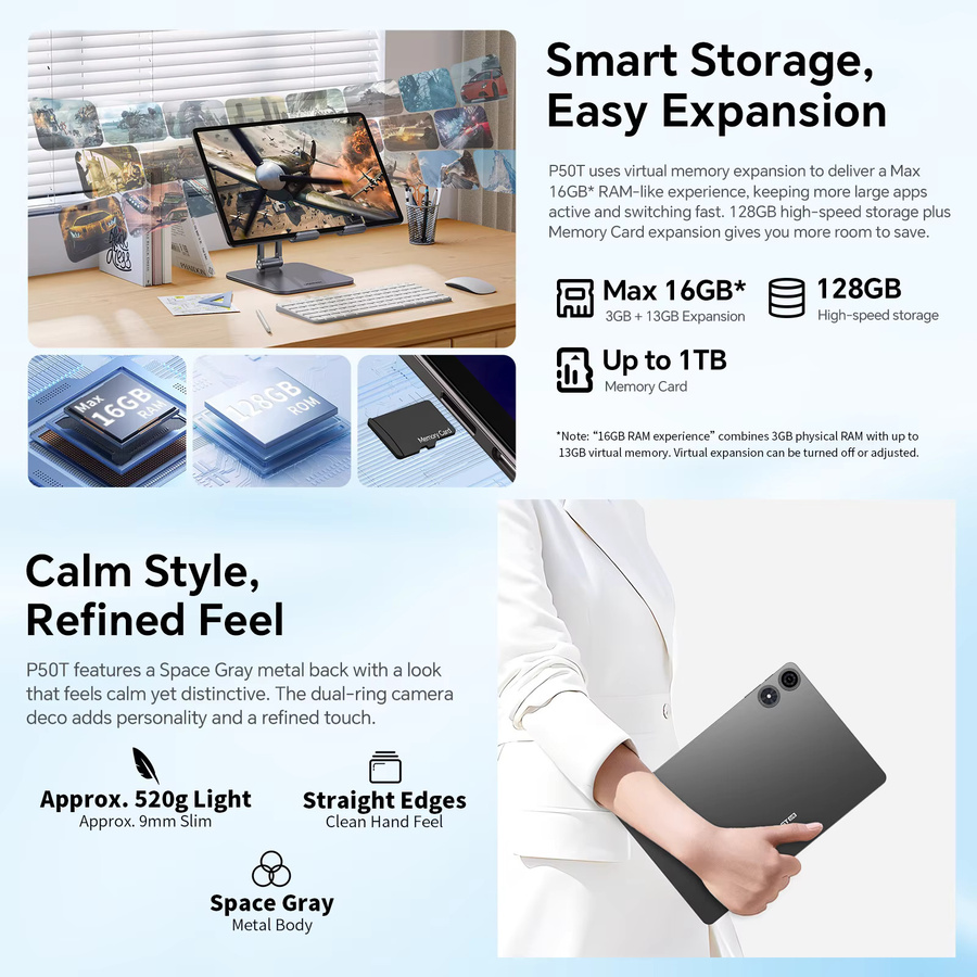 Teclast P50T Tablet mit 10,92 Zoll IPS-Display, Android 16, 16GB RAM, 128GB ROM, 8000mAh Akku, Wi-Fi und USB-C - Bild 4