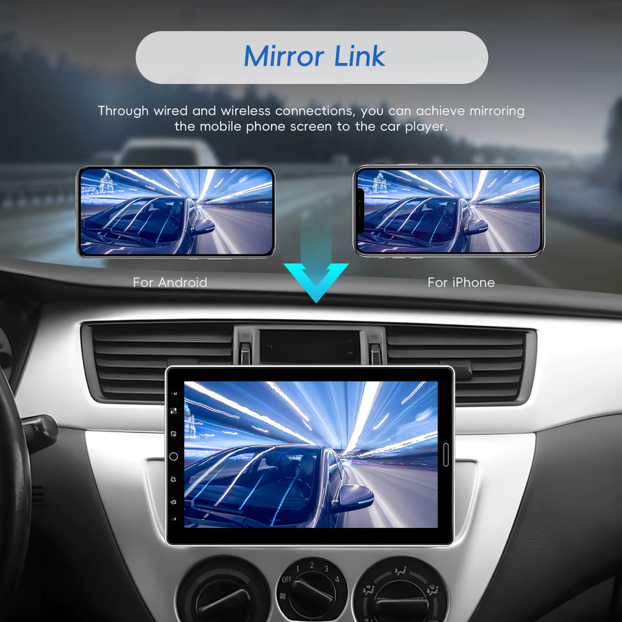 Podofo 1DIN CarPlay Autoradio mit Android Auto, Mirror Link, Bluetooth, USB und AUX-IN in Schwarz - Bild 3