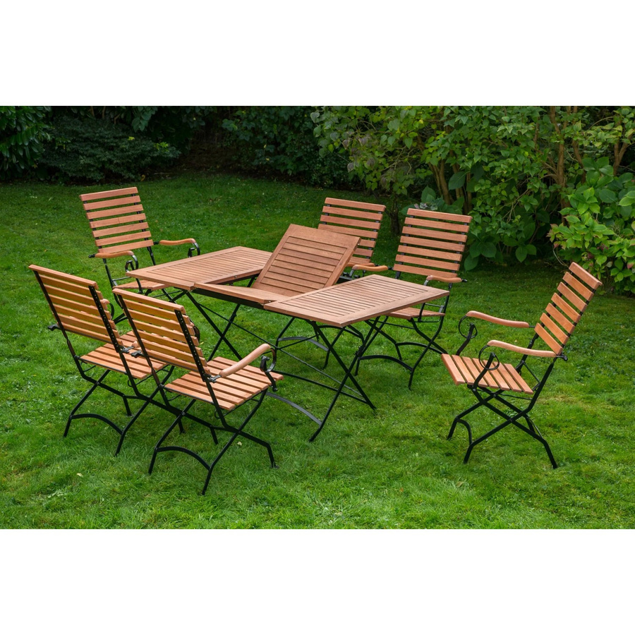 Merxx Gartenmöbelset Schlossgarten 7-teilig aus Eukalyptusholz und Stahl in Braun mit Ausziehtisch und hoher Rückenlehne - Bild 2