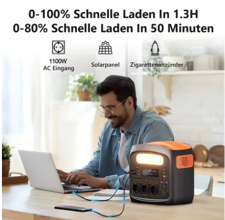 Necespow N1200 Tragbare Powerstation mit 1002,5Wh LiFePO4-Batterie, 1800W Ausgangsleistung und 3000W Spitzenleistung, Schwarz, inklusive USB-C PD100W - Bild 4
