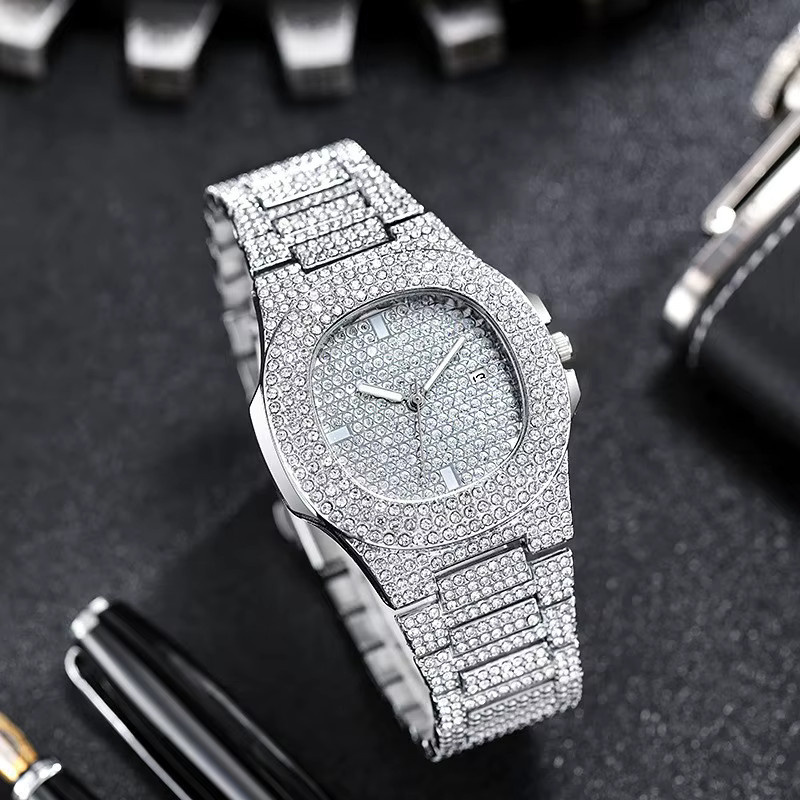 Herrenuhr, Quarz, Edelstahl, Diamantbesetzt, Gold, Silber, Datum - Bild 3