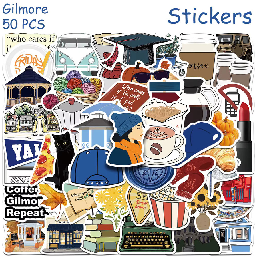 50 Stück Gilmore Aufkleber Set, wasserfeste Cartoon TV Show Sticker in Multicolour für Laptop, Skateboard und Scrapbook - Bild 2