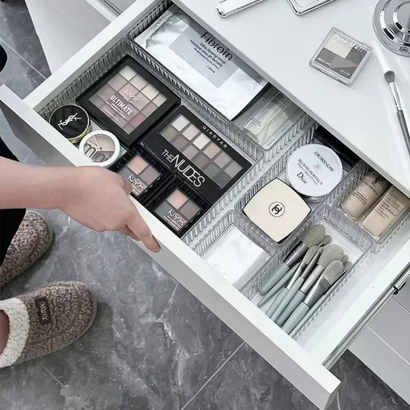 Transparentes Schreibtisch-Schubladen-Organizer-Set aus Kunststoff für Make-up und Badezimmer-Aufbewahrung - Bild 3