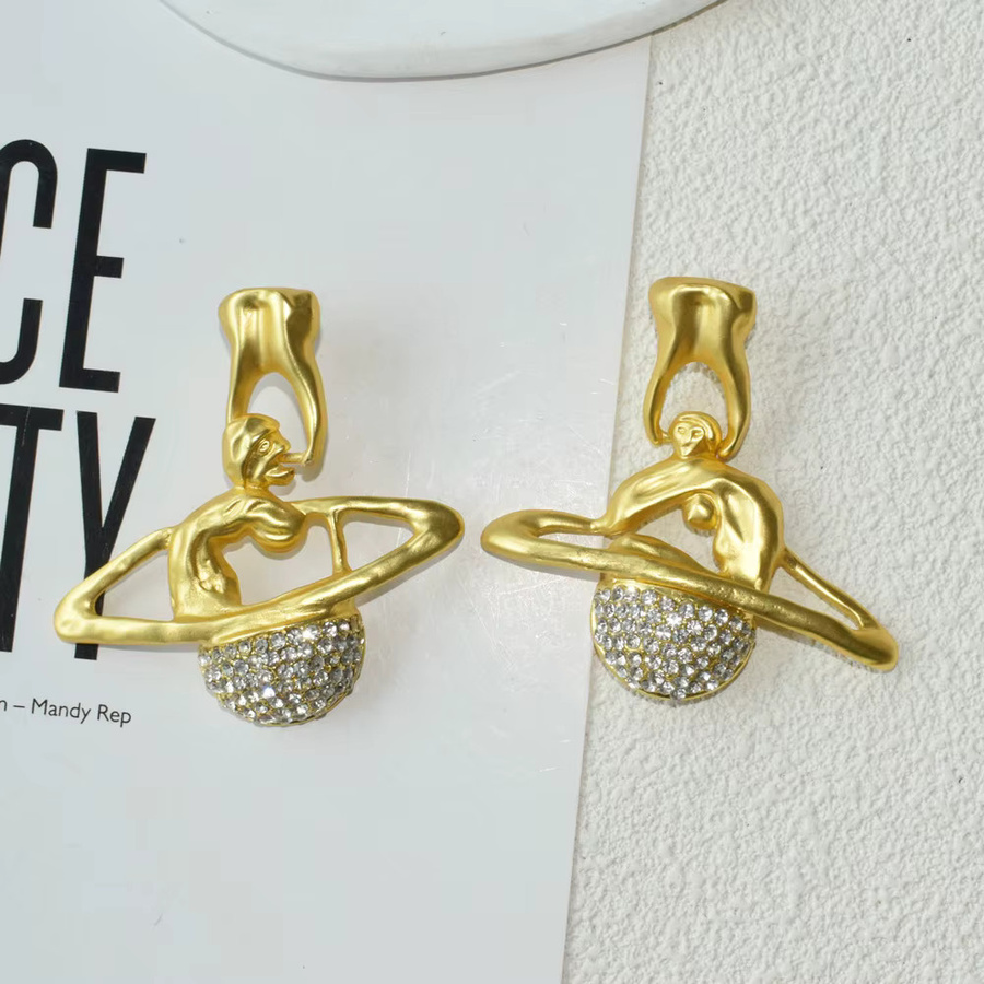 Nunqiao Saturn-Planeten-Ohrringe, Gold, Kristall, Damen - Bild 4