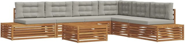 vidaXL Outdoor-Sofagarnitur L-Form aus massivem Akazienholz mit Kissen in Natur und Grau - Bild 1