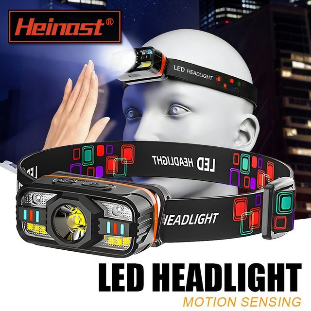 Heinast USB wiederaufladbare LED-Stirnlampe in Schwarz mit 6 Beleuchtungsmodi für Outdoor und Camping - Bild 1