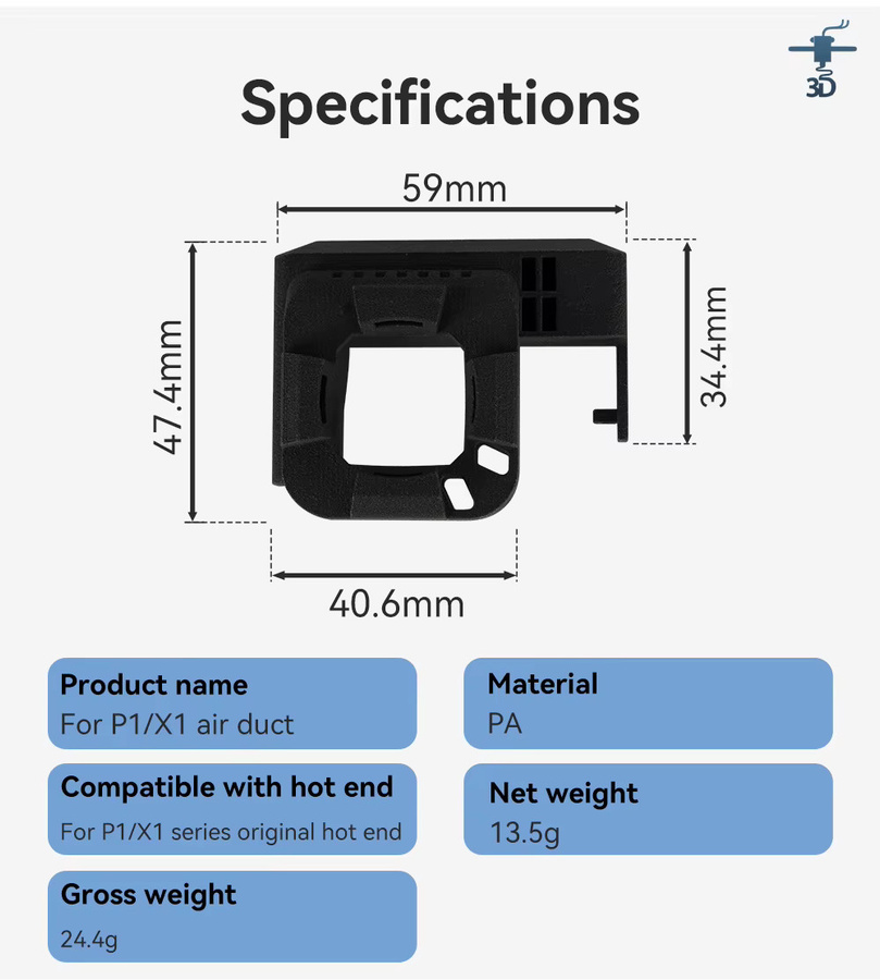 Bambu Lab Upgrade Nylon Lüfter Kanal Fitting für P1P X1 X1C 3D Drucker in Schwarz - Bild 3