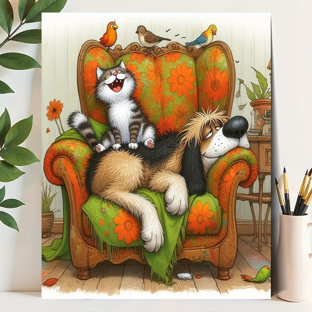 Acrylfarbe nach Zahlen mit Katzen und Hunden auf Leinwand für Erwachsene in Multicolour - Bild 1