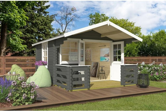 Lasita Gartenhaus Lola Maja in Grau-Grün mit Satteldach, B/H/T: 340,4 x 245,1 x 470 cm - Bild 1