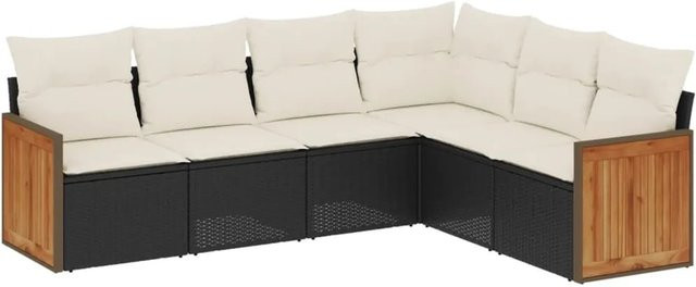 vidaXL 6-teilige Garten-Sofagarnitur in L-Form aus Poly-Rattan und pulverbeschichtetem Stahl mit Kissen in Schwarz und Cremeweiß - Bild 1