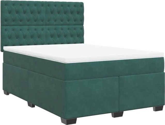 vidaXL Boxspringbett mit Matratze Dunkelgrün aus Samt, Hybrid-Design mit Taschenfederkern, B/T: 140 x 200 cm - Bild 1