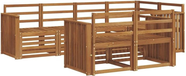vidaXL Garten-Sofagarnitur aus Akazien-Massivholz, 7-teiliges Lounge-Set in Braun und Beige für Terrasse und Garten - Bild 1