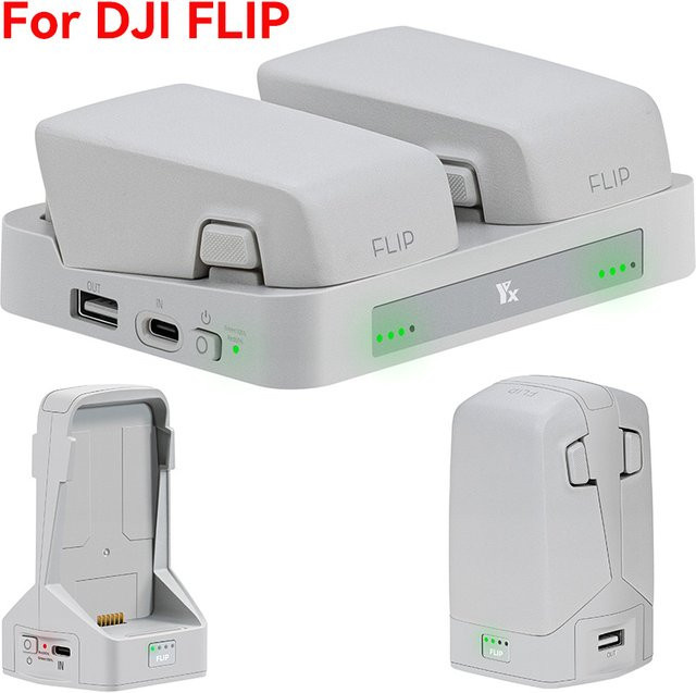 DJI FLIP Zwei-Wege-Ladestation mit Powerbank und 2 Akkus für Drohnen-Zubehör in Anthrazit und Weiß - Bild 1