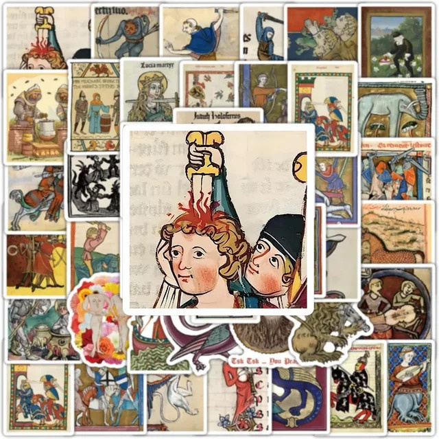 GOGOTU Retro Mittelalterliche Kunst Poster Muster Aufkleber, 50-teiliges Set, multicolour - Bild 1