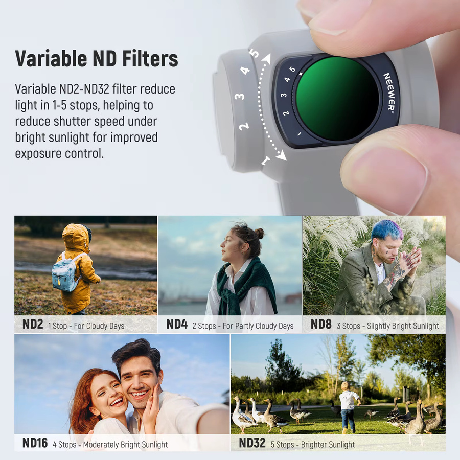 NEEWER Magnetisches ND-Filterset für DJI Osmo Pocket 3 mit variablem ND2-32 Filter - Bild 5