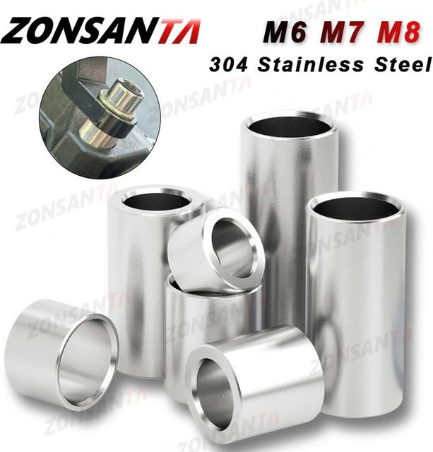 ZONSANTA Abstandshalter Buchse aus 304 Edelstahl ohne Gewinde für M6 M7 M8, runde Hohldichtung und Hülsen in verschiedenen Längen von 2 bis 40 mm - Bild 1