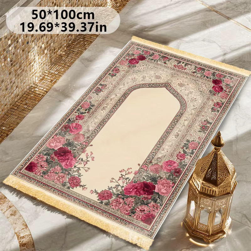 VIKAMA Islamische Gebetsmatte mit Fransen, faltbar und tragbar, orientalisches Floral-Design, Multicolour - Bild 3