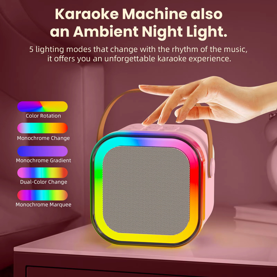 FanFun Karaoke-Maschine in Pink mit 2 kabellosen Mikrofonen und Bluetooth 5.3 als tragbares PA-Lautsprechersystem - Bild 3