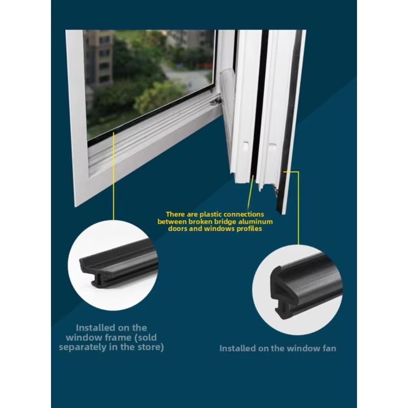 Winddichte und wasserdichte Fensterdichtungsstreifen aus schwarzem EPDM-Gummi für nach innen öffnende Fenster zur Schalldämmung - Bild 3
