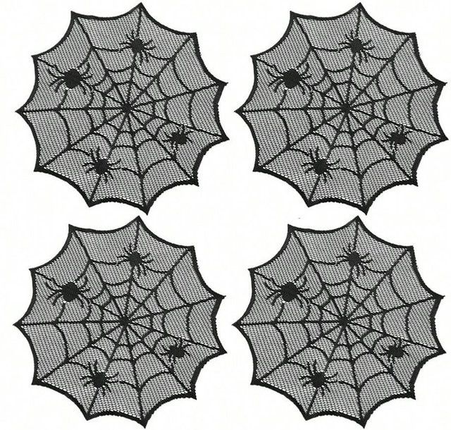 Runtowo Halloween Tischset Spinnennetz in Schwarz wärmeisolierend und ästhetisch - Bild 1