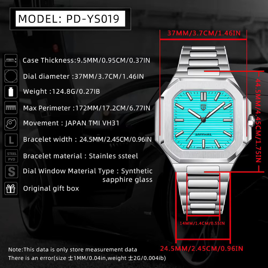 PAGANI DESIGN Armbanduhr, Quarz, Edelstahl, eckig, Blau, Herren - Bild 6