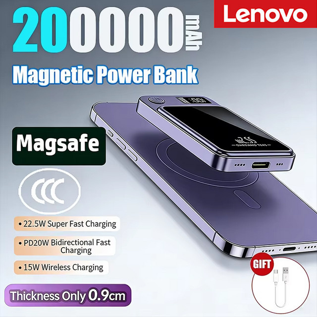 Lenovo Magnetische Kabellose Powerbank 20000 mAh in Schwarz für MagSafe, iPhone, Huawei und Samsung - Bild 1