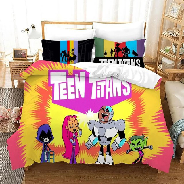 Bettwäsche-Set Teen Titans Go mit Motiv-Aufdruck, bestehend aus Bettbezug und Kissenbezug, Mehrfarbig, B/H: 135 x 200 cm - Bild 1