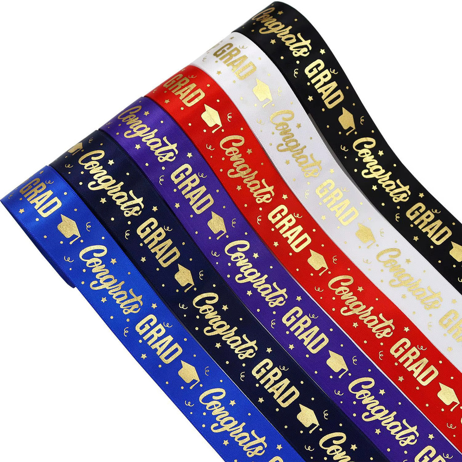 Dekorationsband für Abschlussfeiern und Partys, 1 Rolle Geschenkverpackungsband in Schwarz und Multicolour, 5 Yards DIY-Schleifenband aus Textil - Bild 2