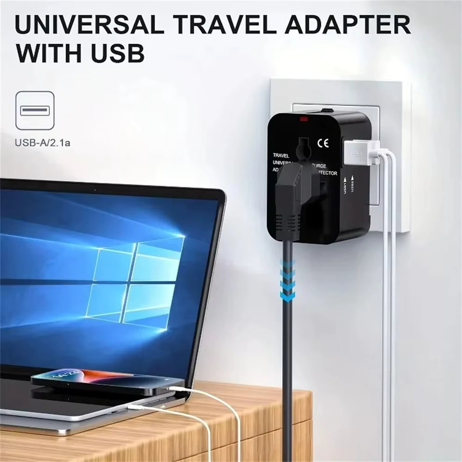 HKLAMIN Universeller Reiseadapter mit Schnellladung und Dual USB-A in Schwarz - Bild 5