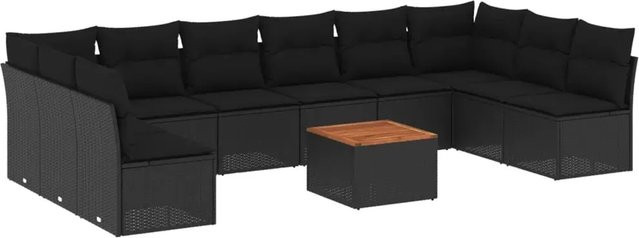 vidaXL 11-teilige Garten-Sofagarnitur aus Polyrattan in Schwarz mit Kissen und Stauraum - Bild 1