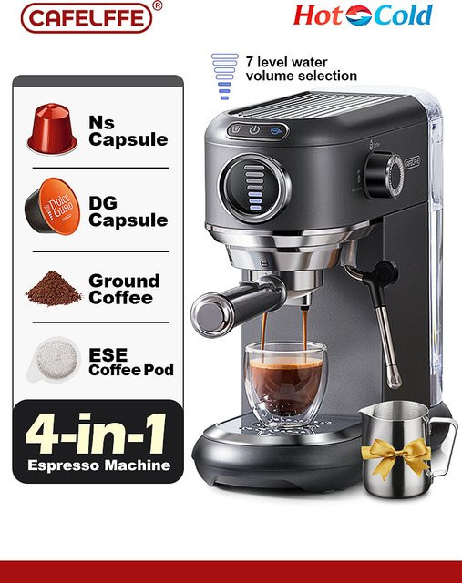 Cafelffe 4-in-1 Kaffeemaschine für Dolce Gusto, Nespresso Kapseln, ESE-Pods und gemahlenes Kaffeepulver mit 19 Bar Druck für heißen und kalten Kaffee - Bild 1