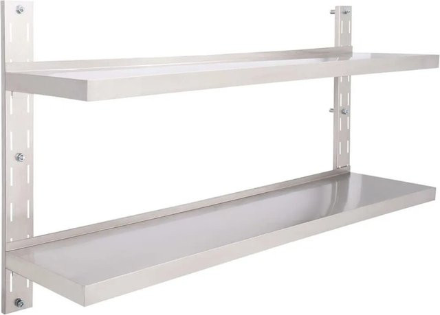vidaXL Wandregal aus Edelstahl mit 2 Ablagen, Silber, Breite: 150 cm, Höhe: 70 cm, Tiefe: 30 cm - Bild 1